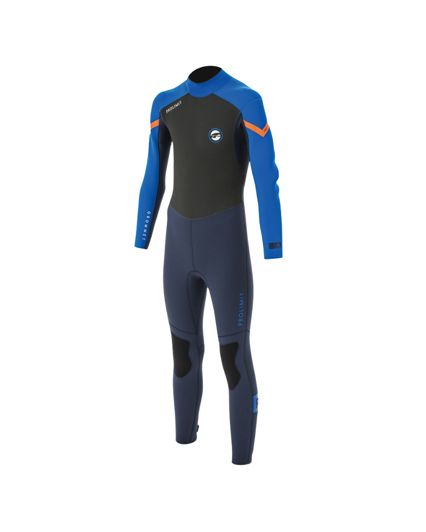 Prolimit Muta Bifoderata Grommet Streamer 3/2 Zip Posteriore Bambino Ragazzo Blu Grigio